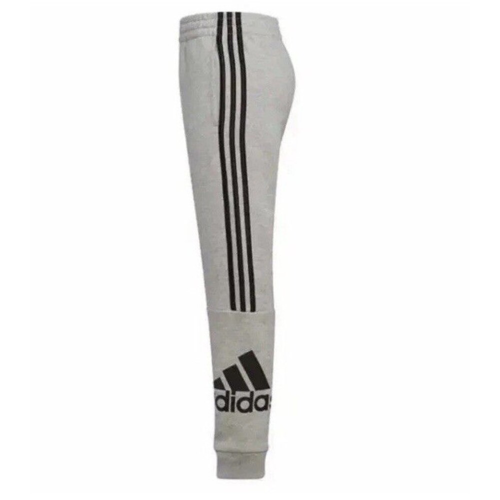 NWT adidas Boys' Youth Cotton Fleece Sweatpants 3 Stripes Gray Black Joggers NWT